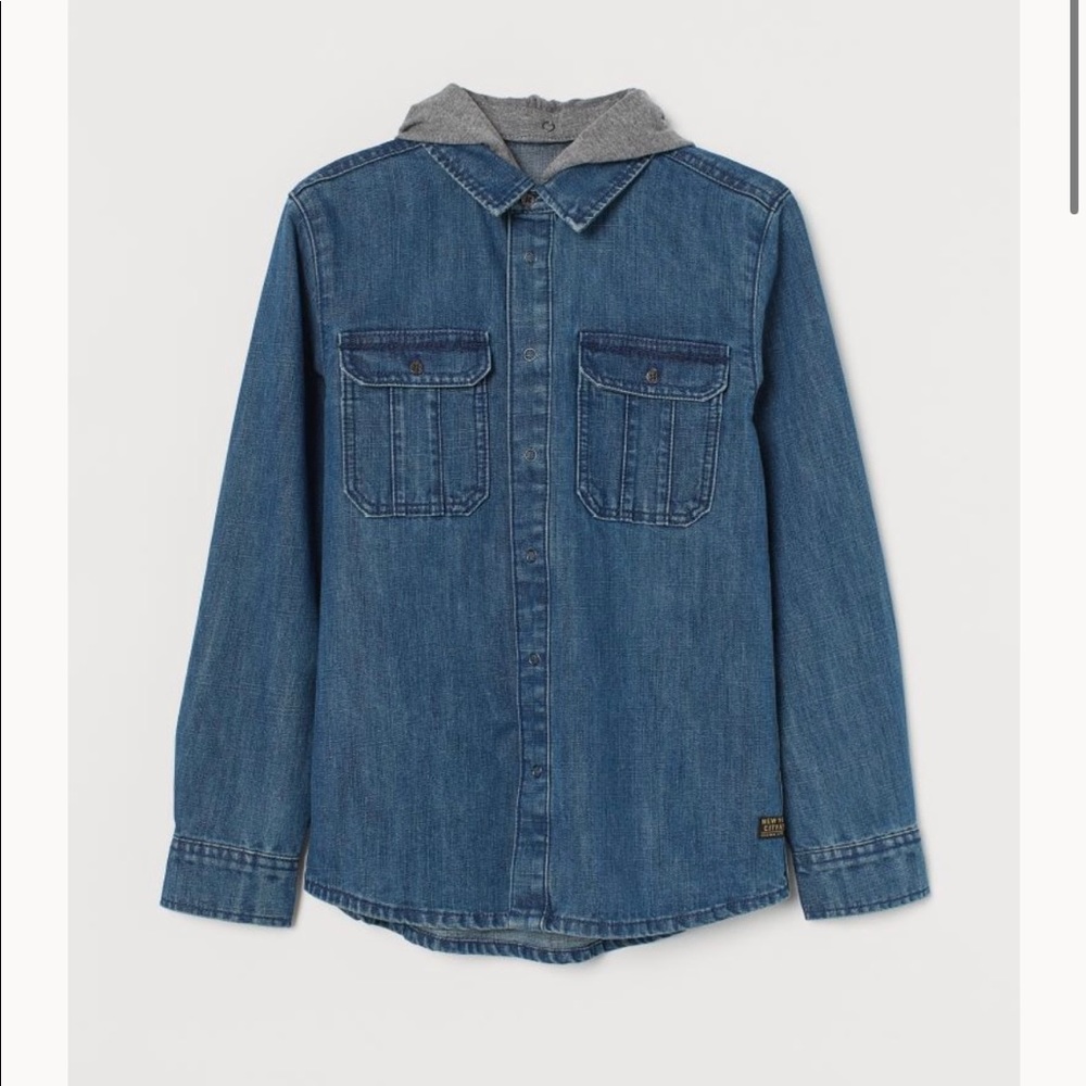 Denim Hooded Shirt With removable hood